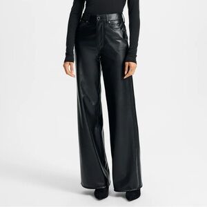 Veronica Beard Kasey Wide-Leg Pant Black Vegan-Leather Mid-Rise Pant | Size 32